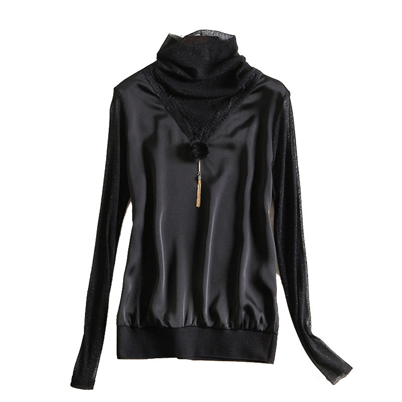 2020秋季新款透视黑色高领打底衫 拉墨客T恤