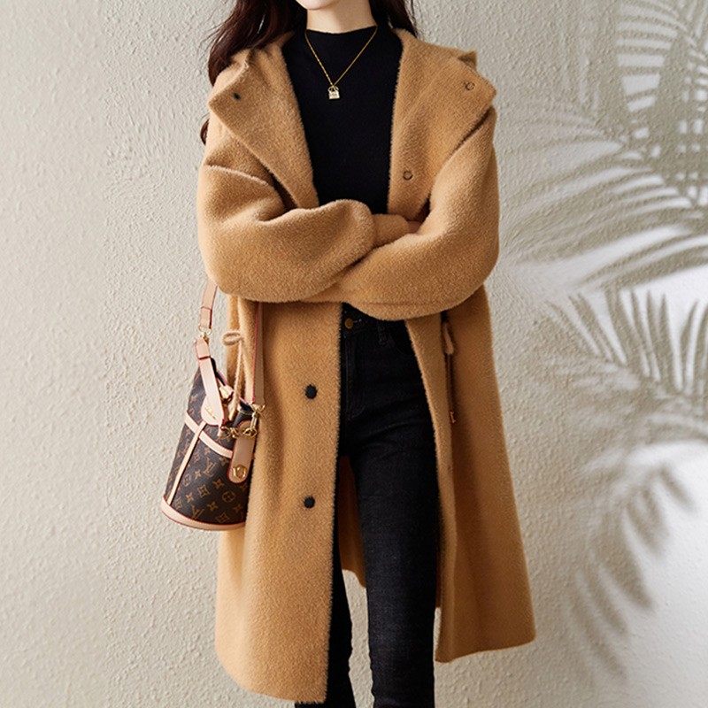 仿水貂绒大衣女秋冬2024新款法式气质宽松加厚中长款开衫外套上衣 - 图0