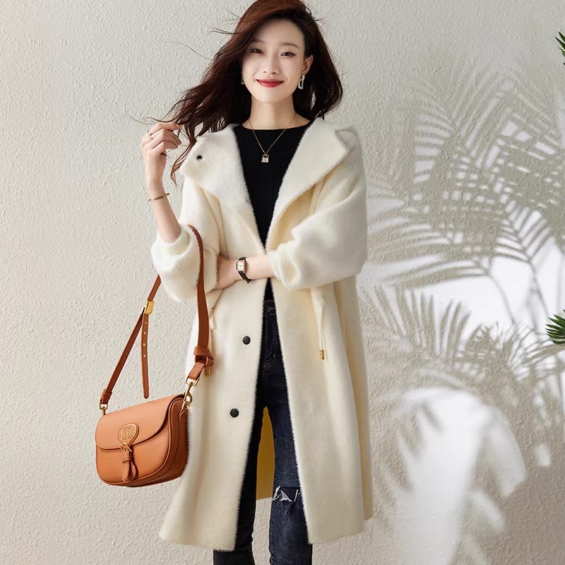 仿水貂绒大衣女秋冬2024新款法式气质宽松加厚中长款开衫外套上衣 - 图2