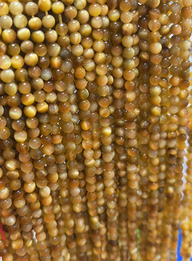 小尺寸3mm4mm金虎眼石圆珠 虎眼石条珠手工diy水晶手链配珠配件