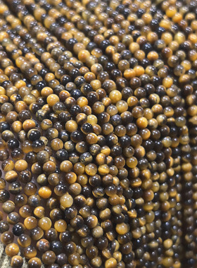 小尺寸3mm4mm黄虎眼石圆珠 虎眼石条珠手工diy水晶手链配珠配件