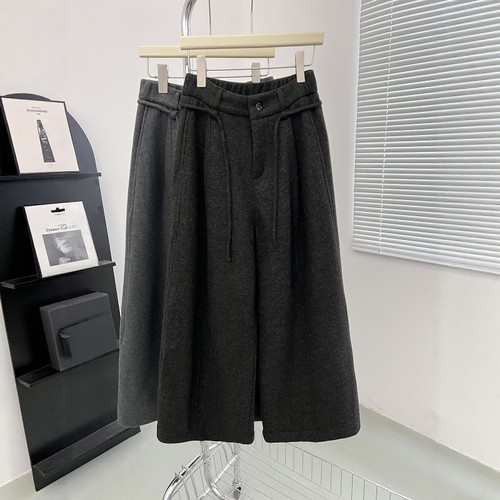 高端欧货羊绒毛呢高腰休闲裤女秋冬加绒加厚中缝百搭九分直筒裤子 - 图1