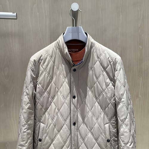 卡尔丹顿秋冬新款商务双面穿立领菱格棉服棉衣外套KDAW45504LAN6 - 图1
