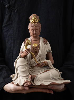 陶瓷文殊普贤菩萨佛像摆件新中式禅意观音家居客厅玄关装饰工艺品