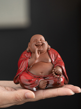 禅意紫砂欢喜弥勒摆件