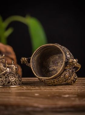 迷你铜麒麟神兽貔貅香炉三足双耳香薰炉带盖小铜器室内中式摆件