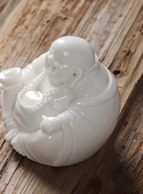 开心佛茶具禅意配件茶桌摆设大师摆件白瓷陶瓷弥勒佛茶宠笑佛小