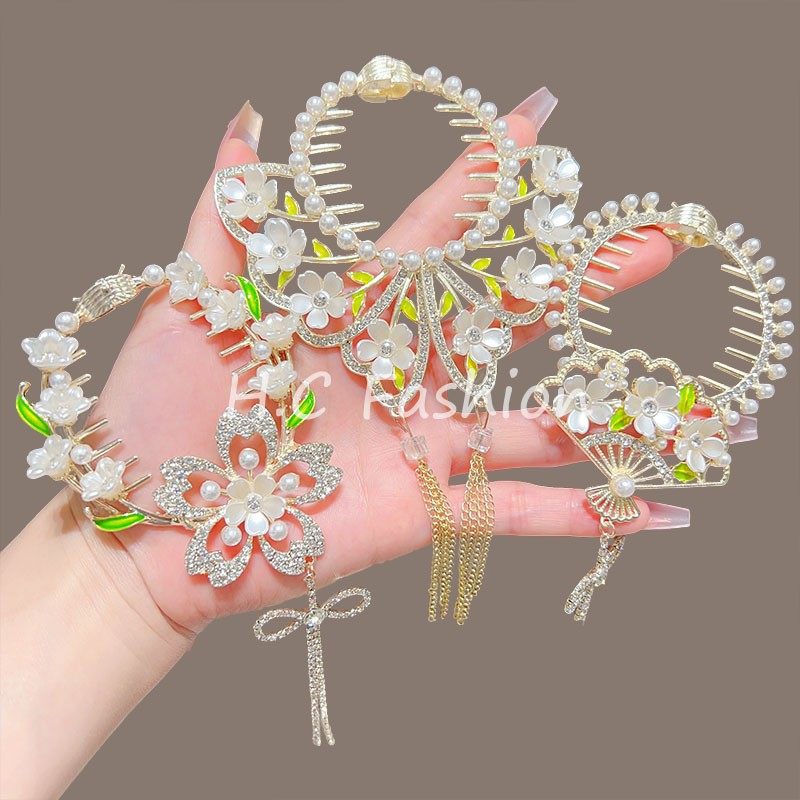 新中式新款女气质花朵丸子头发夹翅膀流苏马尾扣后脑勺盘发头饰,淘宝优惠券,粉丝福利购,淘宝优惠卷