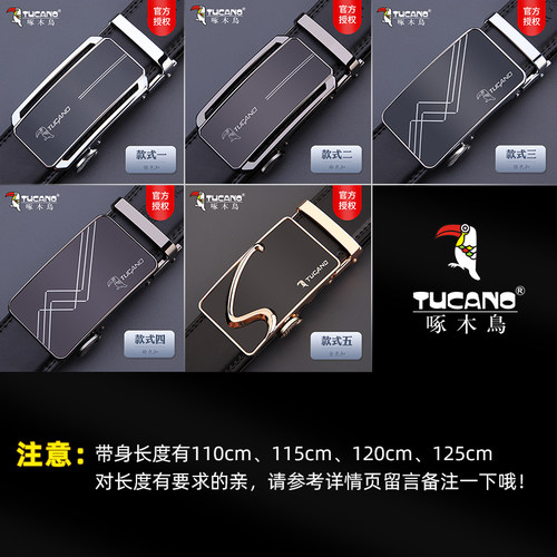 新款啄木鸟皮带男真皮自动扣腰带青年简约商务休闲正品牛皮裤带潮 - 图3