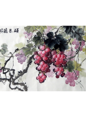 黄山川名家手绘国画客厅花鸟客厅装饰硕果累累三尺葡萄硕果秋实图