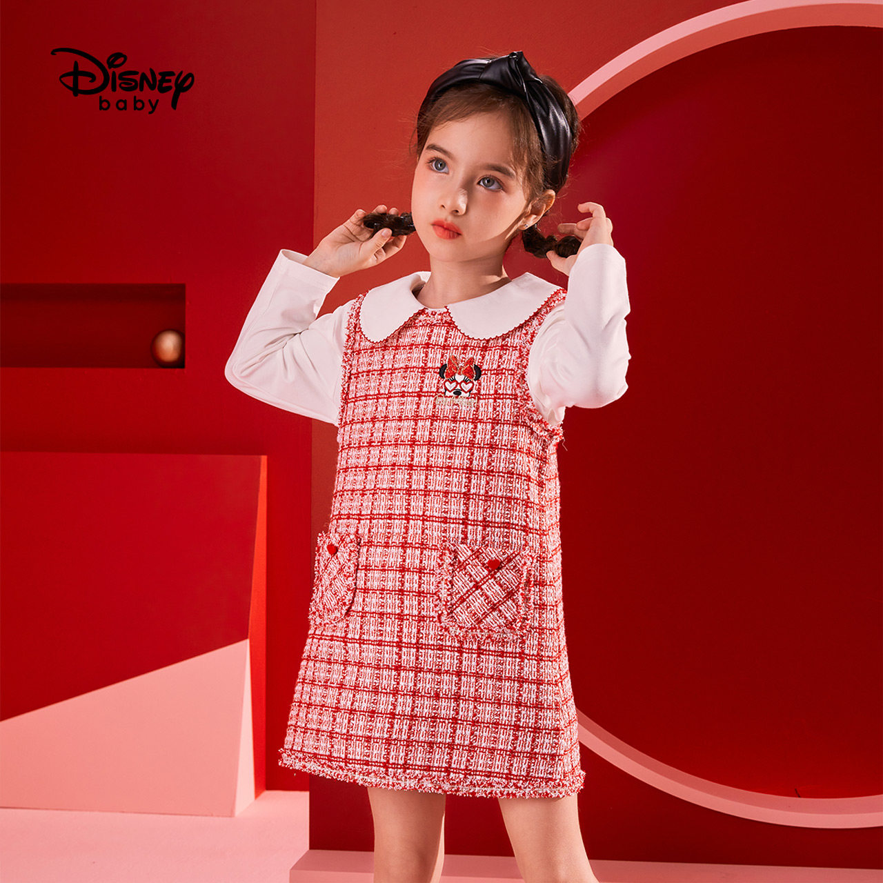 迪士尼女童小香风背心裙洋气拜年服连衣裙新款童装宝宝裙子公主