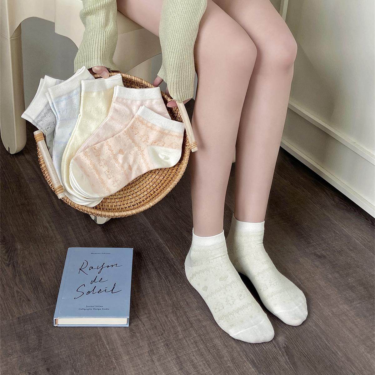 春夏女士薄款爱心纯棉透气无骨女士短筒船袜 女短袜 全店5双包邮 - 图2