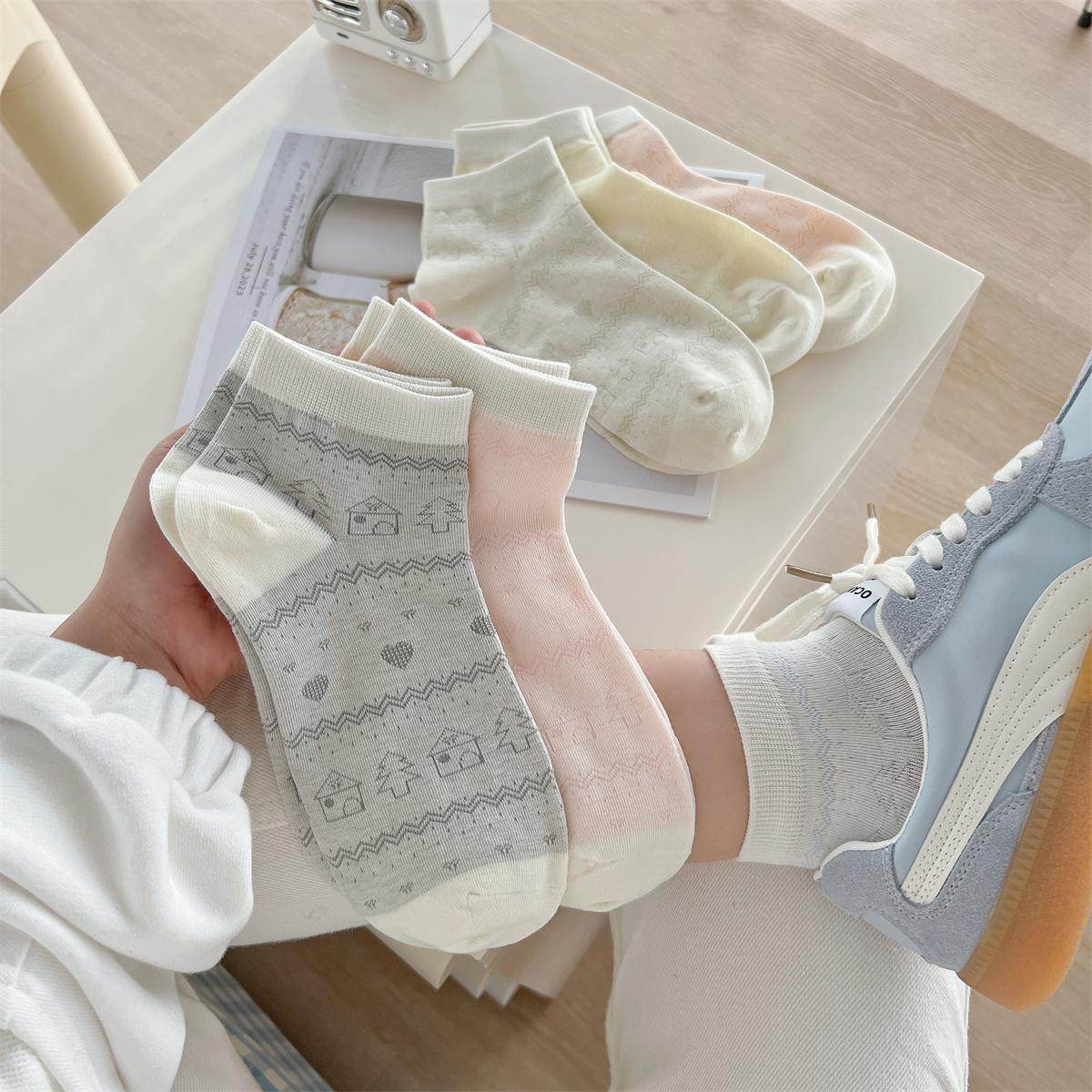 春夏女士薄款爱心纯棉透气无骨女士短筒船袜 女短袜 全店5双包邮 - 图0