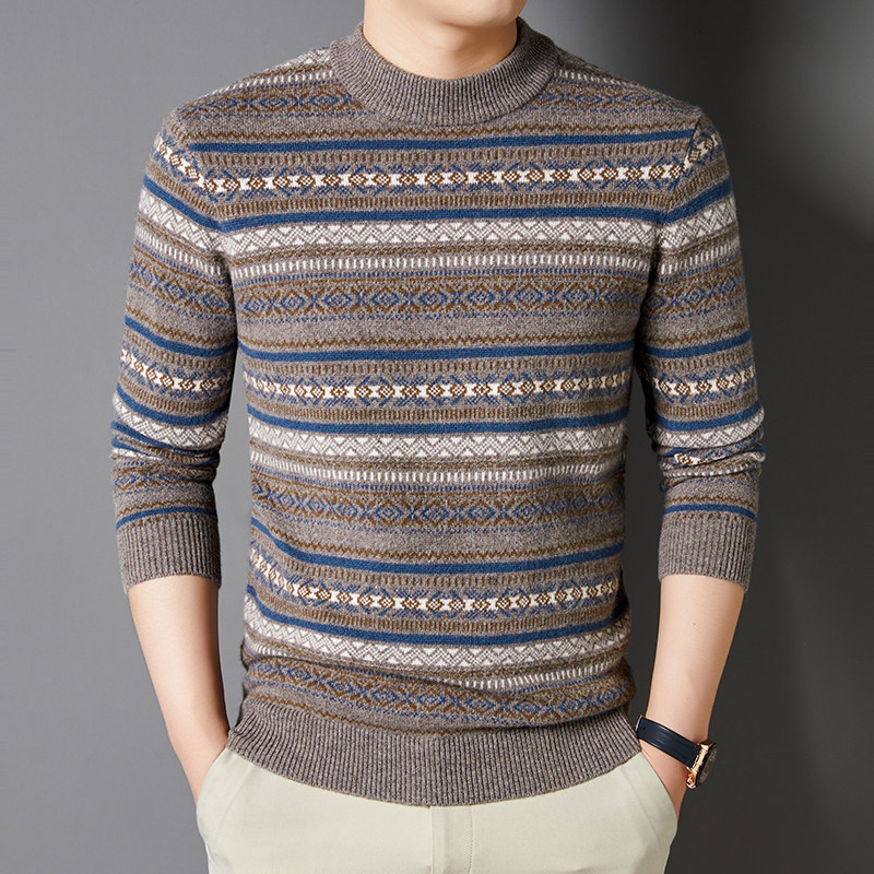 恒源祥复古圆领羊毛衫男款秋冬季男士毛衣保暖内搭中年新款爸爸装