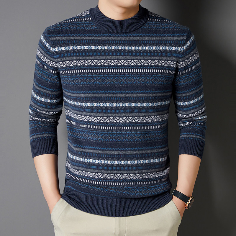 恒源祥复古圆领羊毛衫男款秋冬季男士毛衣保暖内搭中年新款爸爸装