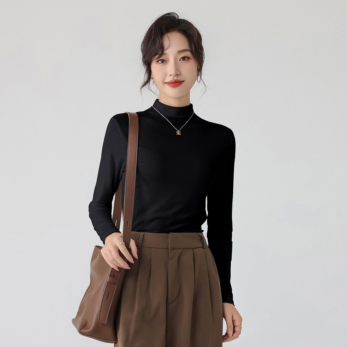 one more半高领长袖修身打底衫女2025冬新款内搭紧身纯色上衣t恤,淘宝优惠券,粉丝福利购,淘宝优惠卷