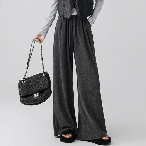 one more糯米直筒阔腿裤女2026春季宽松垂感软糯拖地慵懒灰色裤子 - 图3