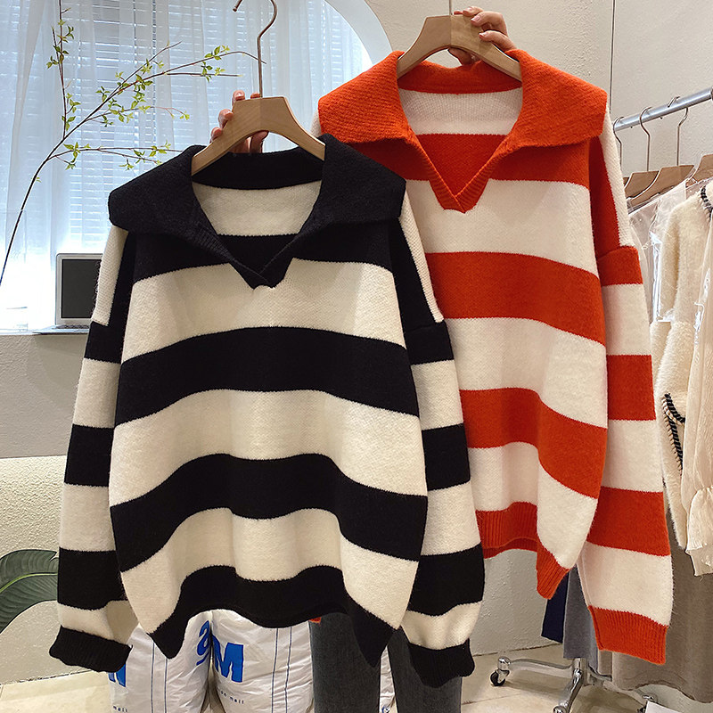 条纹宽松2020年新款秋冬外穿风毛衣 蒂拉格慕毛衣