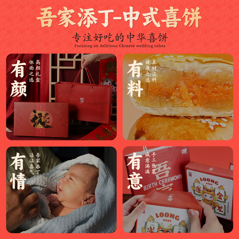 吾家添丁喜饼宝宝诞生龙年满月宴周岁伴手礼生孩子报喜蛋礼盒回礼