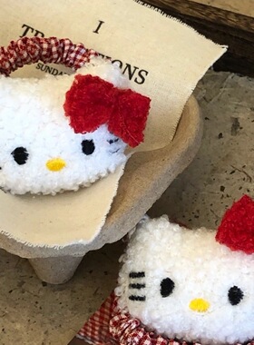 红色格纹小猫发圈头绳高弹力