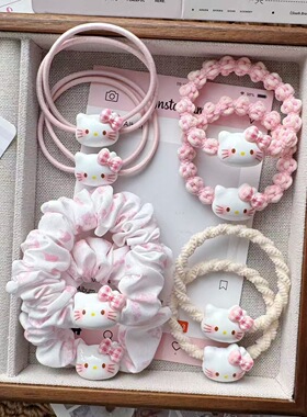 粉色猫咪发绳甜美扎头绳卡通发圈高弹力皮筋情侣手链少女童发饰kt