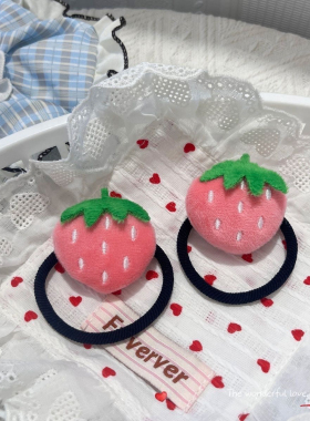 可爱草莓红色发圈甜美日系橡皮筋女扎马尾头绳高弹力发饰女童头绳