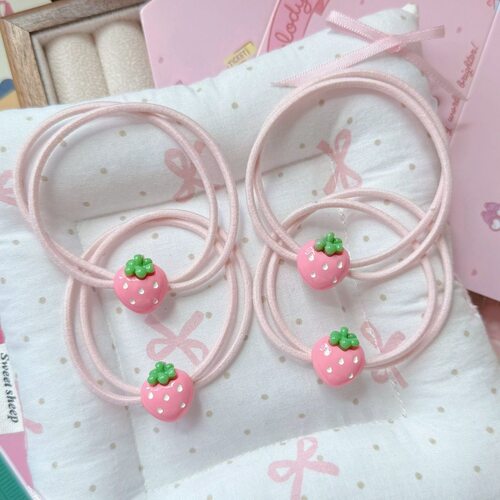 粉色草莓小皮筋可爱发绳扎头绳女高弹力发饰网红发圈送男朋友手链 - 图0