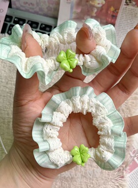 浪漫四叶草发圈少女心头绳肠圈绿色清新发饰甜美皮筋扎发绳高弹力