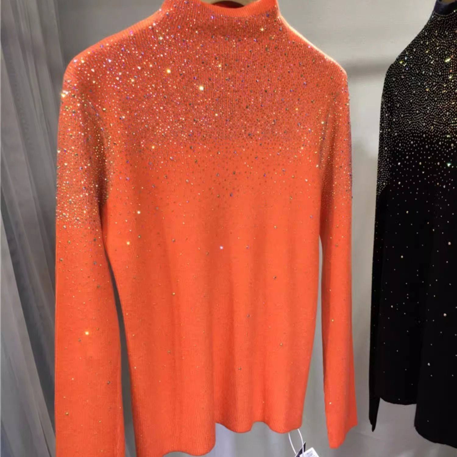 胖m2-300斤特大码秋冬重工烫钻毛衣女紧身高领针织显瘦加厚打底衫,淘宝优惠券,粉丝福利购,淘宝优惠卷