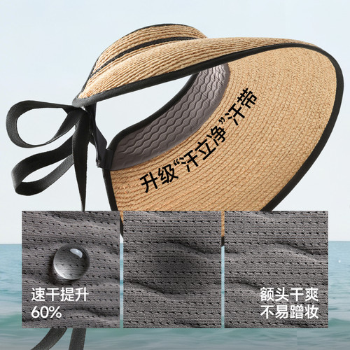 蕉下蛋卷草帽原纱防晒UL558大檐沙滩海边法式防紫外线空顶防晒帽 - 图2