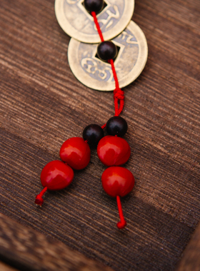 流苏平安健康五帝钱黑檀纯铜