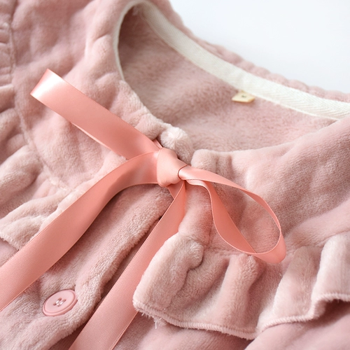 Коралловая бархатная демисезонная пижама, длинный банный халат, фланелевый милый лонгслив, юбка, в корейском стиле, большой размер