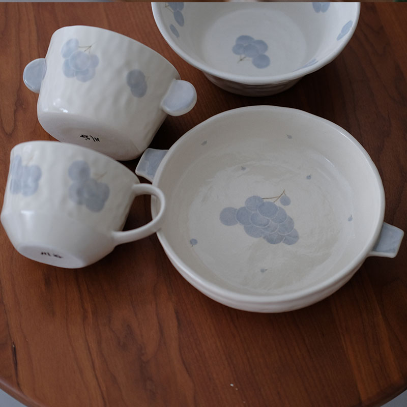川谷原创葡萄系列家用组合碗盘陶瓷餐具盘子菜盘家用陶瓷饭碗汤碗 - 图0