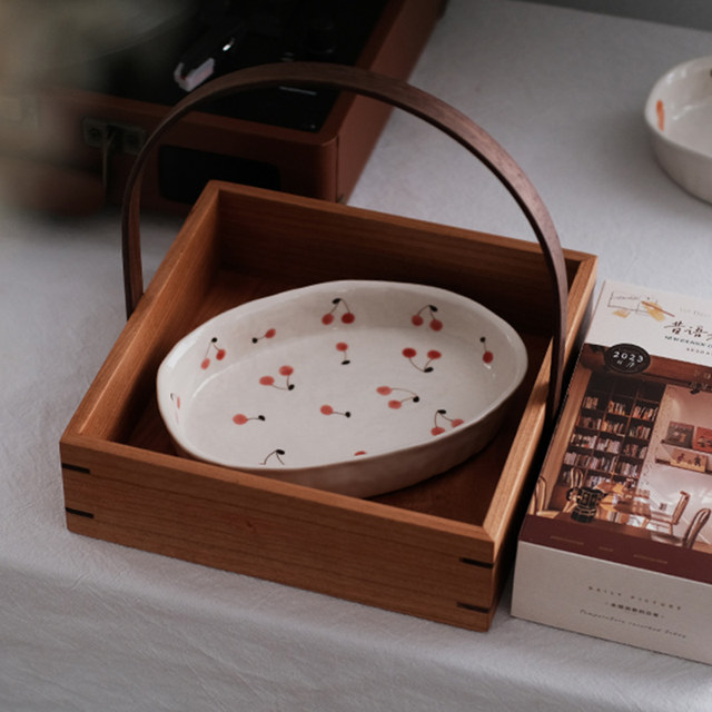 Kawatani Japanese-style cherry oval household handmade plate
