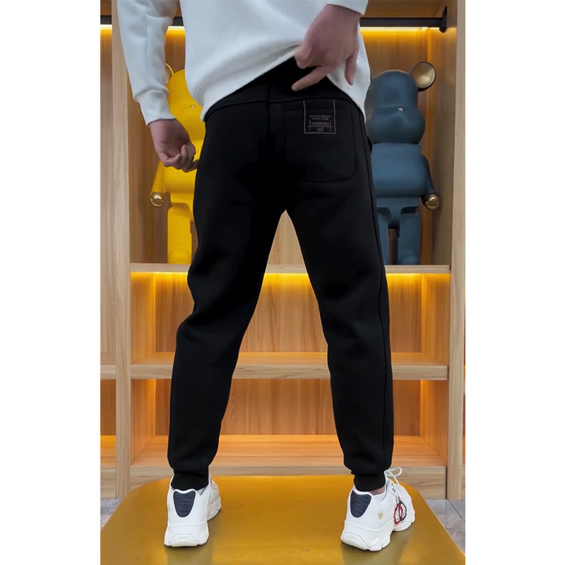 加绒韩版修身刺绣休闲裤男士秋冬季2025新款束脚运动卫裤男哈伦裤,淘宝优惠券,粉丝福利购,淘宝优惠卷