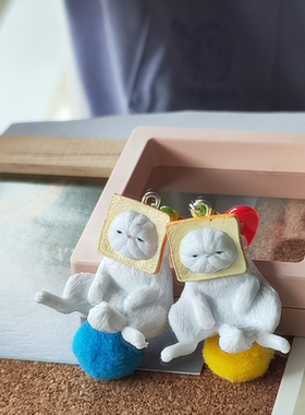 树脂可爱女猫咪吐司毛球耳钉耳饰