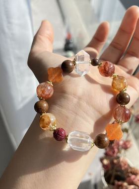 金色流年天然水晶朱砂白木手串