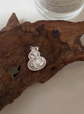 银瑞泰s925纯银国潮镂空葫芦女吊坠精品花丝工艺牡丹花高级女挂件