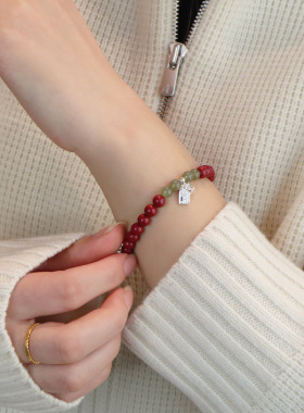 天然高含量朱砂手串足银小马吊坠