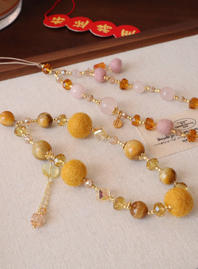 天然虎眼石粉水晶手机链防丢