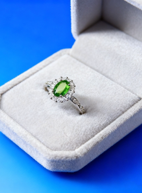 S925银天然透辉石戒指时尚精致宝石精工轻奢小清新百搭女戒