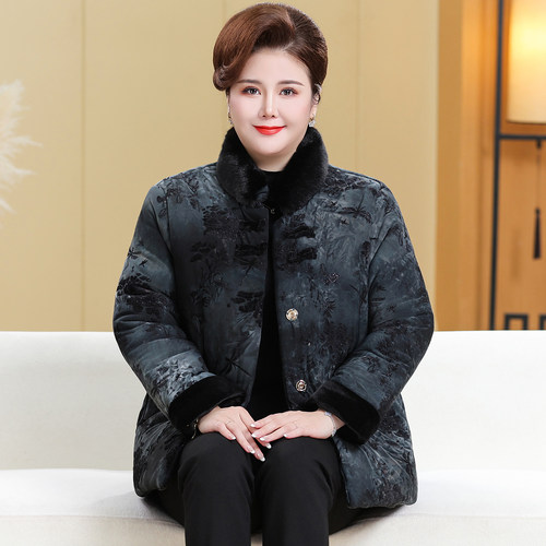 特体中老年加肥加大码秋冬装女棉服外套200斤胖太太服饰妈妈棉衣 - 图2