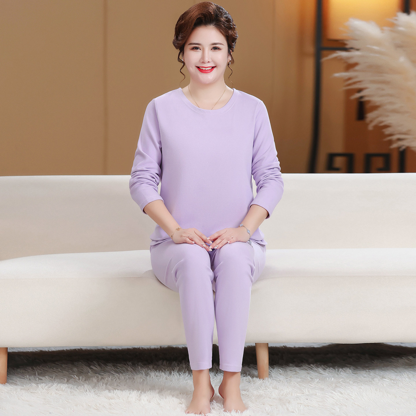 中老年人保暖内衣女纯棉秋衣秋裤套装女式打底珠花绒女士妈妈冬季,淘宝优惠券,粉丝福利购,淘宝优惠卷