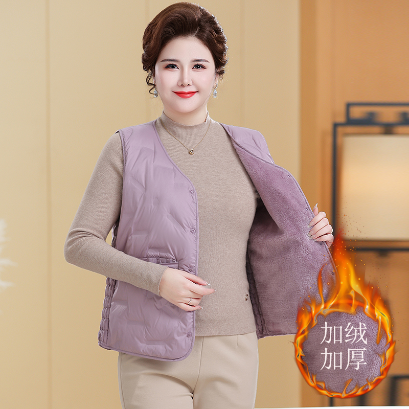 羽绒马甲女2025冬新款修身内穿加绒加厚背心贴身打底妈妈保暖坎肩 - 图2