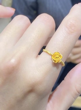越南沙金玫瑰花开口戒指
