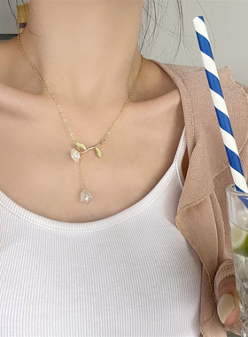 搜搜温柔法式山茶花项链高级设计感小众水滴吊坠锁骨链配饰脖颈链