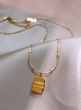 搜搜韩系爆款小金砖钛钢项链轻奢小众时尚百搭气质简约双面锁骨