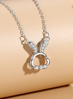 芭比盛利小兔子项链套装纯银S925项链日韩钱兔无量锁骨链镂空萌