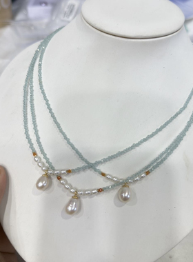 「夏日欲坠」蓝磷灰珍珠吊坠项链2025新款小众气质高级感锁骨链女