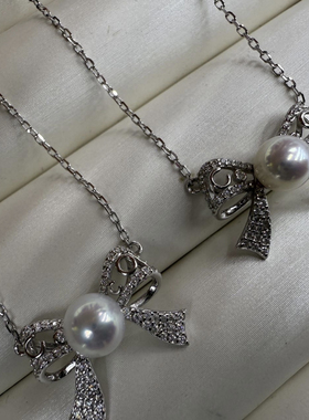 蝴蝶结珍珠项链S925女轻奢锁骨链2025新款爆款颈链
